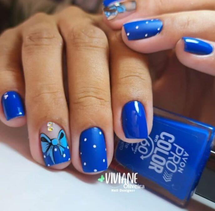 Blue cute short nails