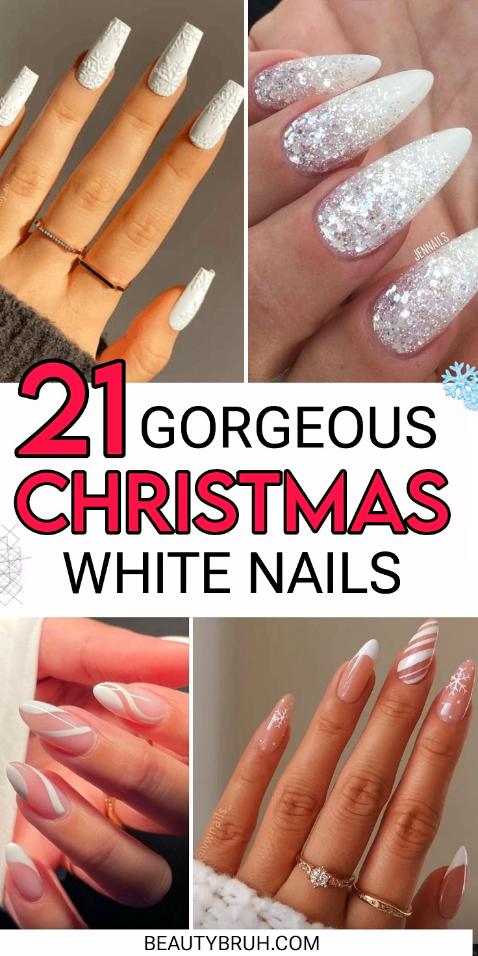 32+ Whimsical White Christmas Nails You'll Love For 2023