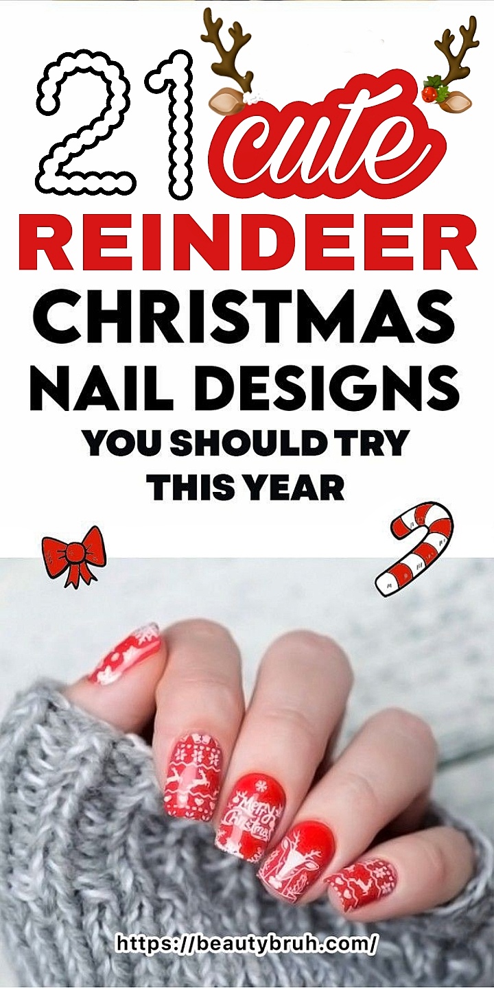 cute reindeer holiday nails