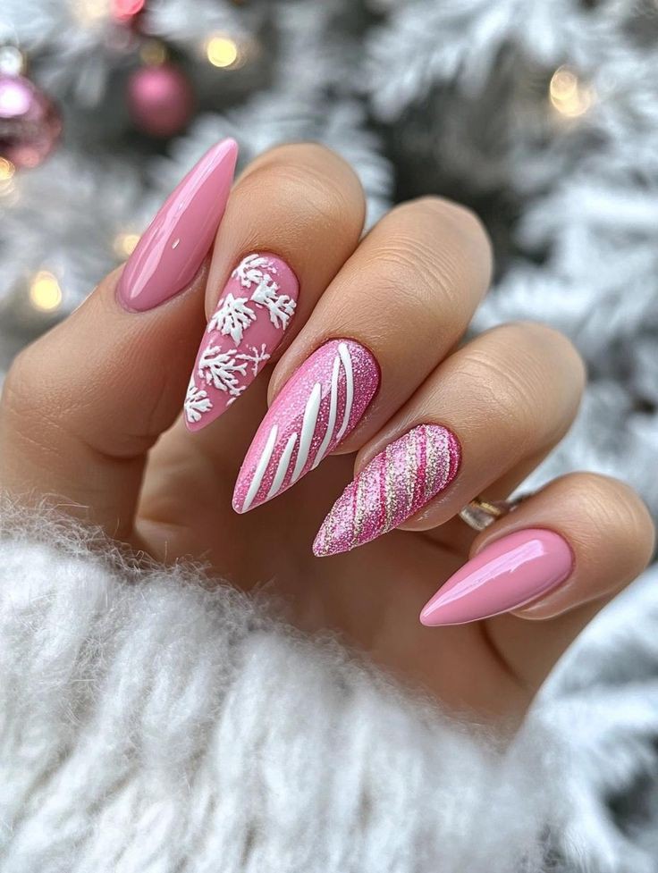 December Pink Snow Nails